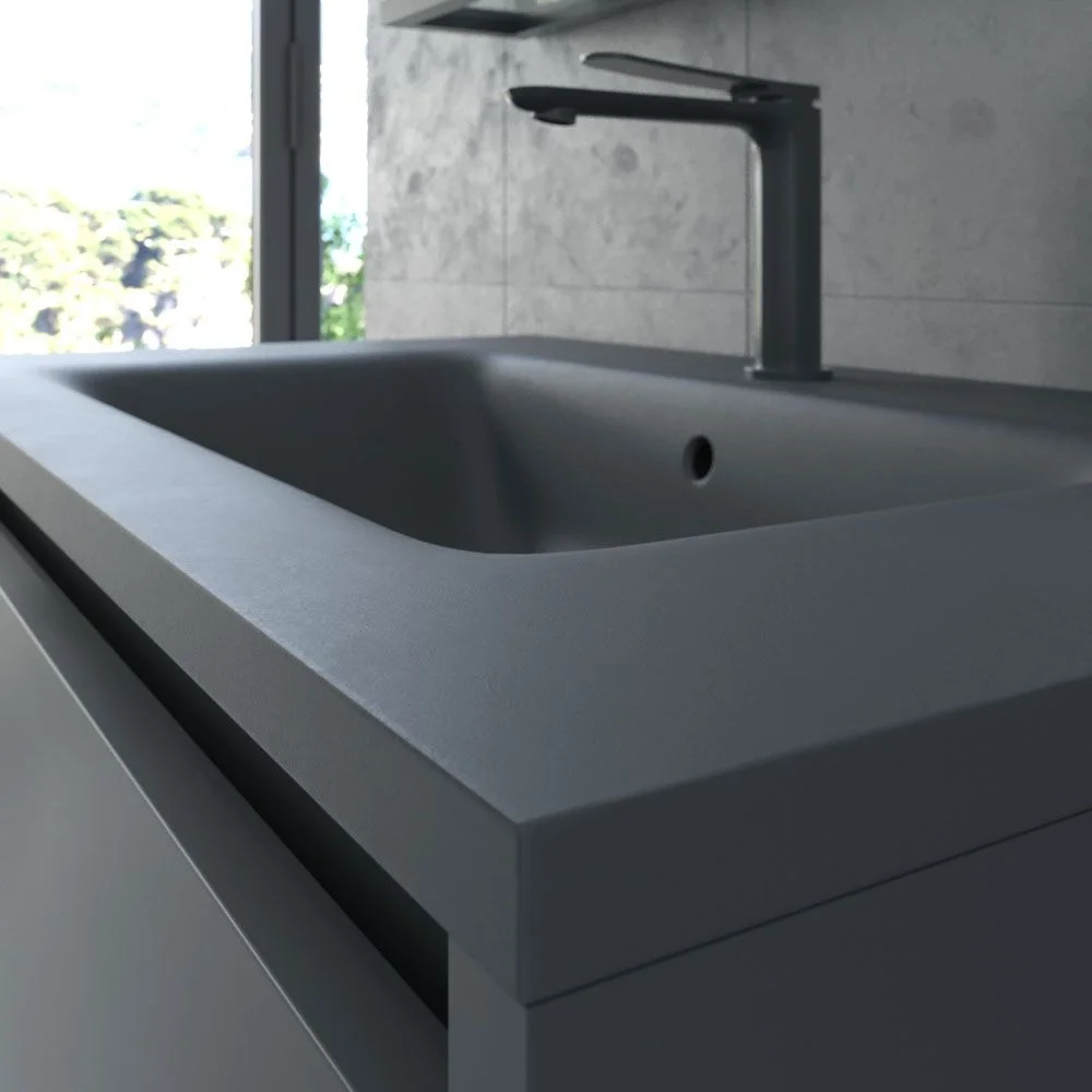 Móveis de casa de banho com 2 gavetas SMILE com lavatório Solid Surface GRAPHITE - Image 3