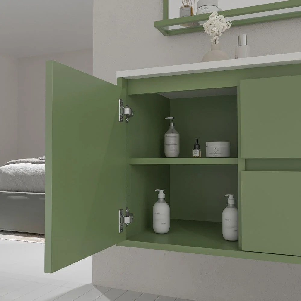 Móvel de casa de banho suspenso 2 gavetas / 1 porta CLAIRE com lavatório Solid Surface VERDE RESEDA - Image 4
