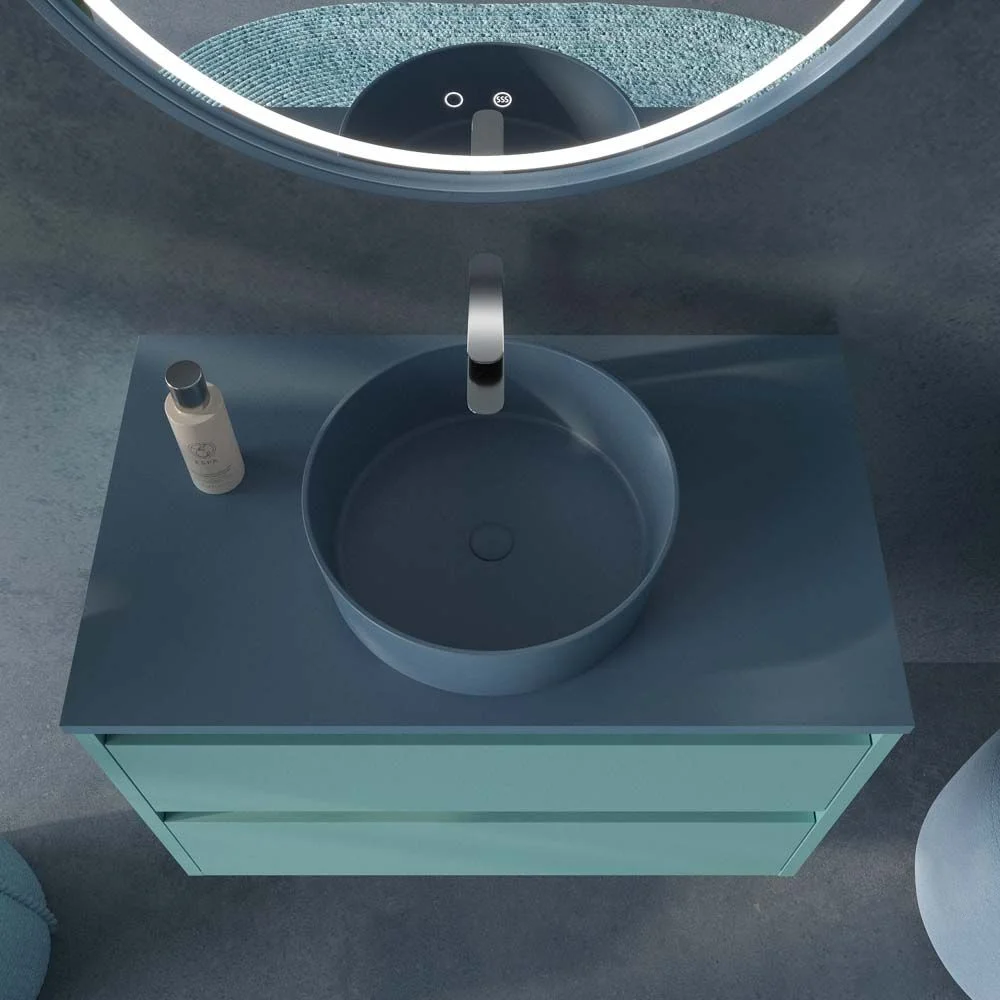 Móvel de casa de banho suspenso 2 gavetas CLAIRE com lavatório Solid Surface PASTEL TURQUOISE - Image 5