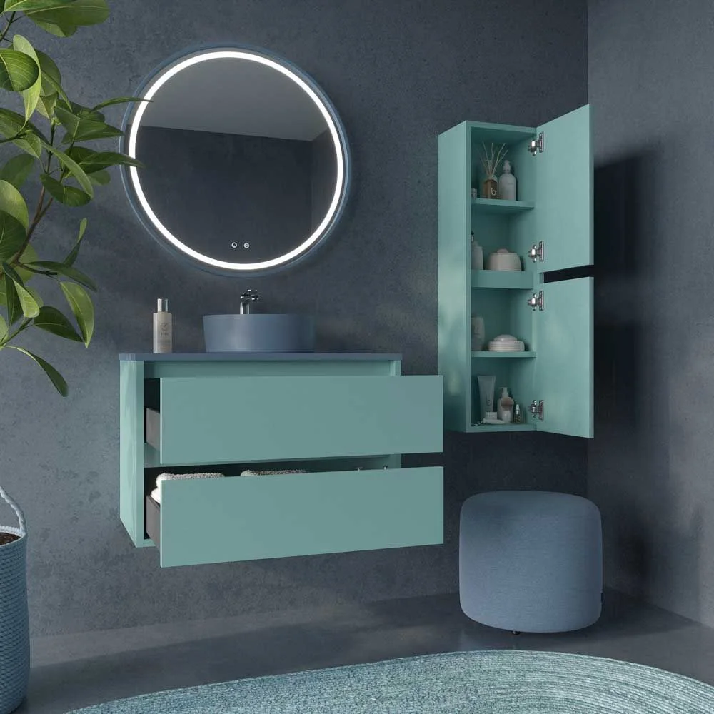 Móvel de casa de banho suspenso 2 gavetas CLAIRE com lavatório Solid Surface PASTEL TURQUOISE - Image 7