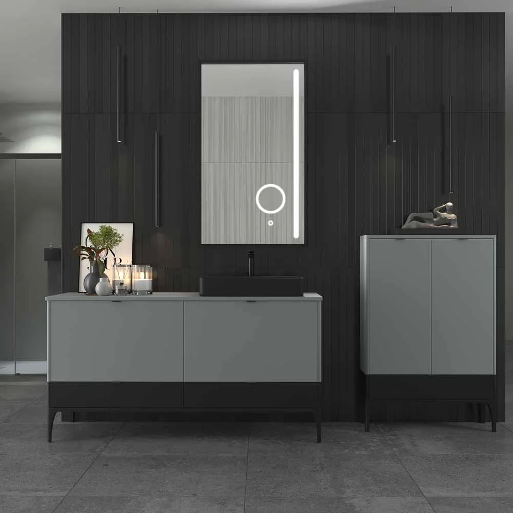 Móvel de casa de banho VICENT com pés 4 gavetas Bancada Solid Surface com lavatório HORUS