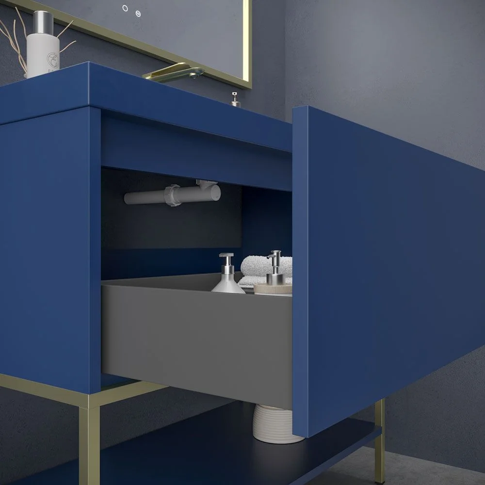 Móveis de casa de banho ELEN com pés 1 gaveta - 1 prateleira inferior AZUL COBALT / OURO MATE - Image 2