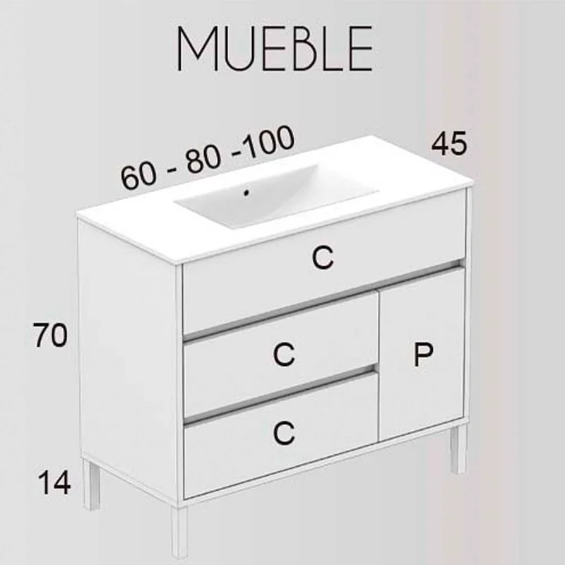 Móvel de casa de banho de chão ANNA 3 gavetas- 1 porta com lavatório em cerâmica - Image 4