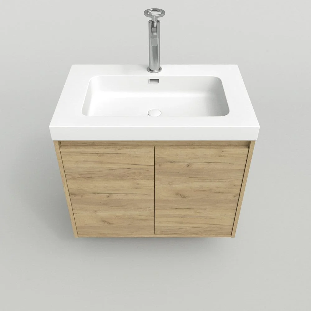 Mueble suspendido 2 puertas CARMEN con lavabo resina acabado ROBLE CLARO - Image 3