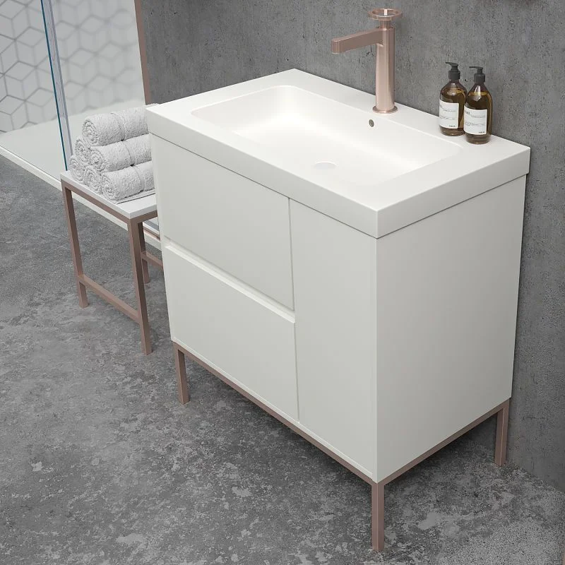 Móvel de casa de banho EVO 2 gavetas - 1 porta acabamento BRANCO mate com lavatório em resina de 6 cm de espessura - Image 4