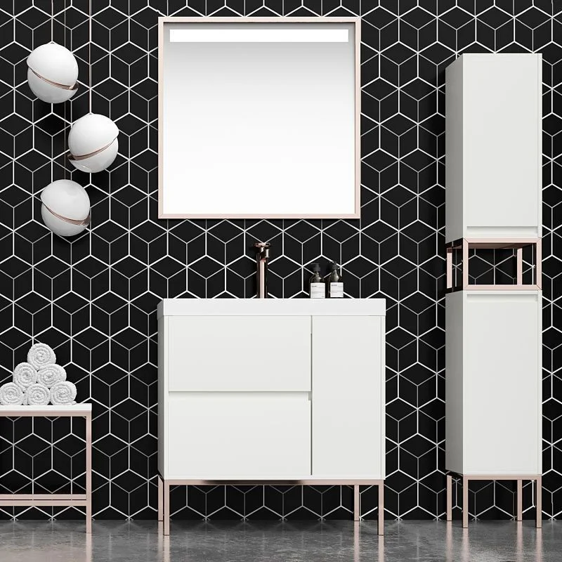 Móvel de casa de banho EVO 2 gavetas - 1 porta acabamento BRANCO mate com lavatório em resina de 6 cm de espessura - Image 3