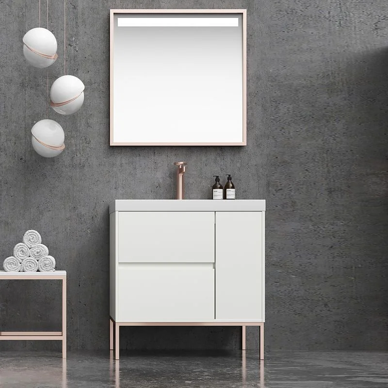 Móvel de casa de banho EVO 2 gavetas - 1 porta acabamento BRANCO mate com lavatório em resina de 6 cm de espessura