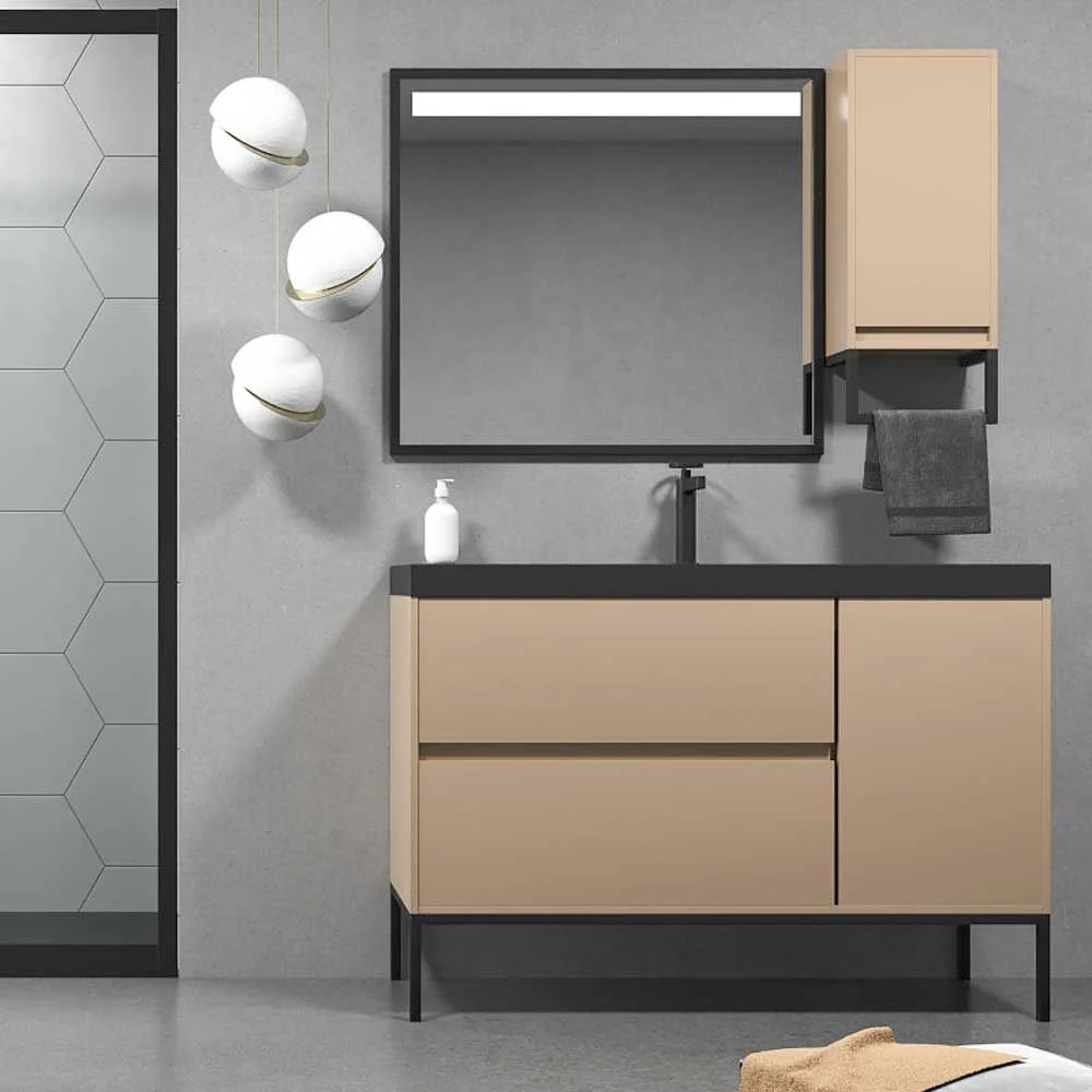 Móvel de casa de banho EVO 2 gavetas - 1 porta MOKA acabamento mate com lavatório em resina de 6 cm de espessura