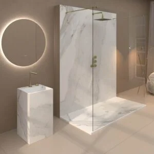 Painel de revestimento de paredes de casas de banho MSCOMPACT efeito mármore ARABESCATO