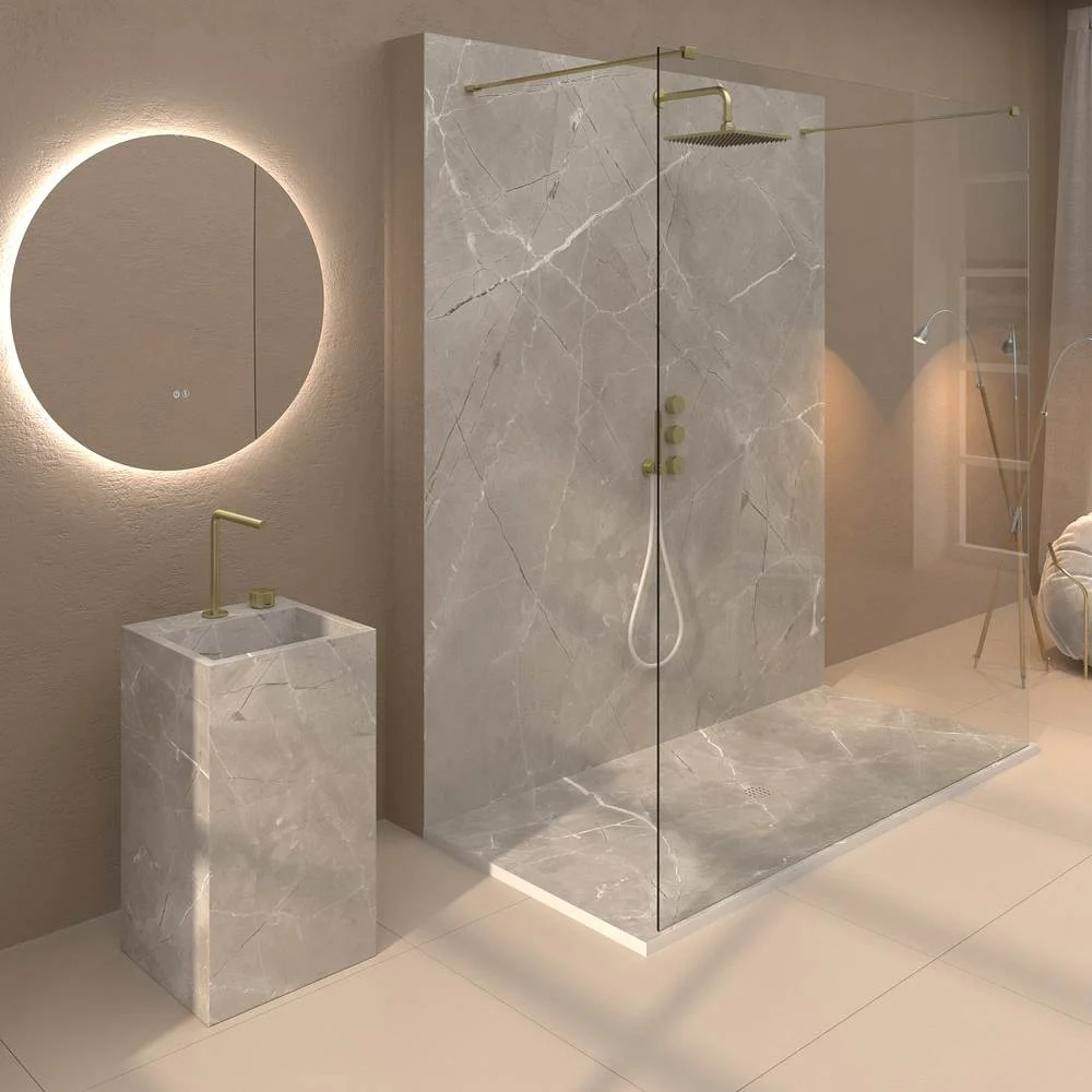 Painel de revestimento de paredes de casas de banho MSCOMPACT efeito mármore GRIGIO