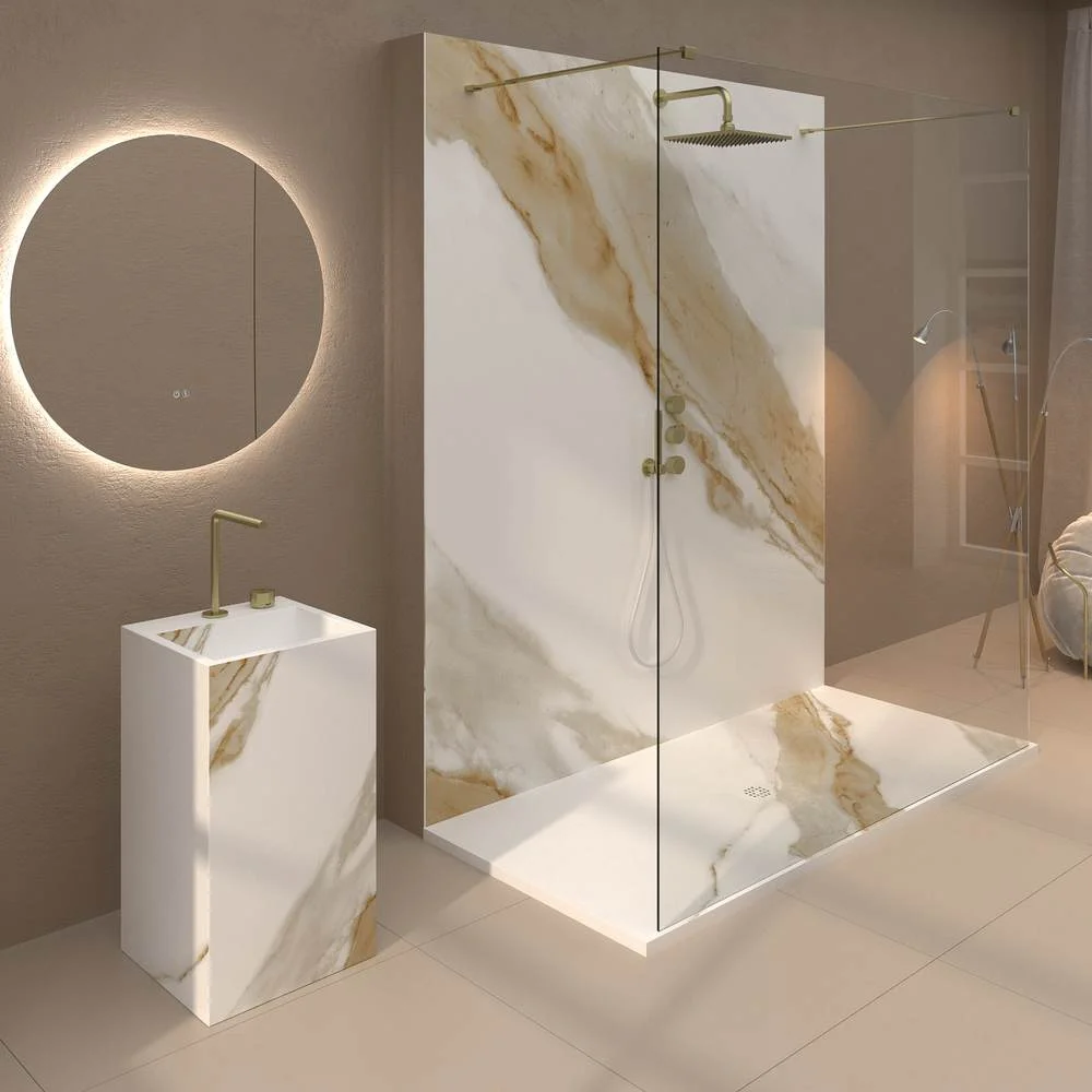 Painel de revestimento de paredes de casas de banho MSCOMPACT efeito mármore PIETRA
