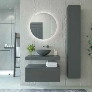 Móvel de casa de banho suspenso 1 gavetas BUDGET com tampa e lavatórios BOL Solid Surface GRAFITO