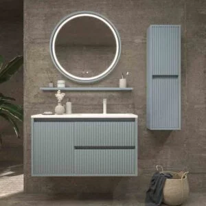 Móvel de casa de banho suspenso 2 gavetas / 1 porta MILIA com lavatório Solid Surface CINZA PÉROLA