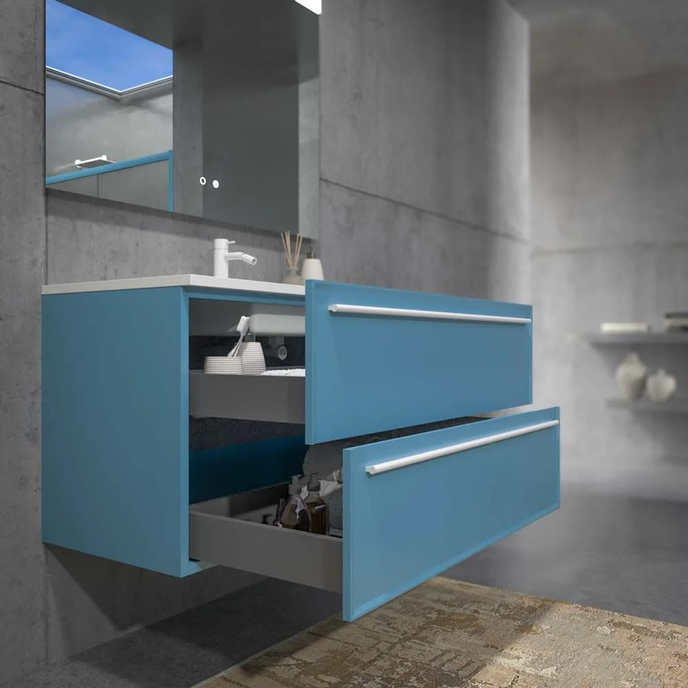Móvel de casa de banho suspenso 2 gaveta BREMA com lavatório Solid Surface PASTEL AZUL - Image 3