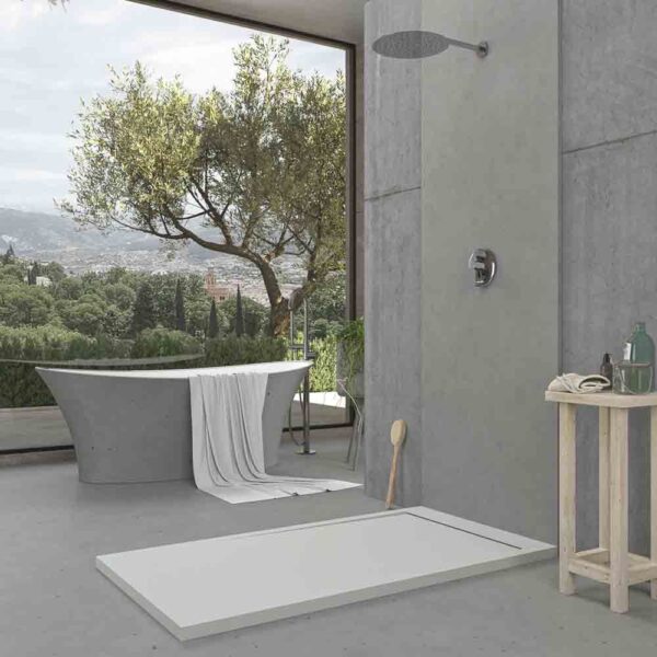 Base de duche em resina com moldura URBANSTONE Arena RAL 7035 com textura de ardósia anti-bacteriana e anti-derrapante. Grelha oculta. - Image 3