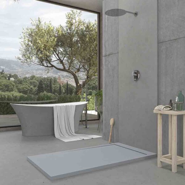 Base de duche em resina com moldura URBANSTONE Cement Grey RAL 7005 textura ardósia, anti-bacteriana e anti-derrapante. Grelha oculta. - Image 3