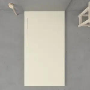 Base de duche em resina com moldura URBANSTONE Creme RAL 1013, textura de ardósia, antibacteriana e antiderrapante. Grelha oculta.