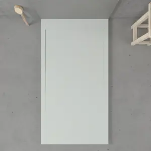 Base de duche em resina com moldura URBANSTONE Areia RAL 7035, textura de ardósia, antibacteriana e antiderrapante. Grelha oculta.