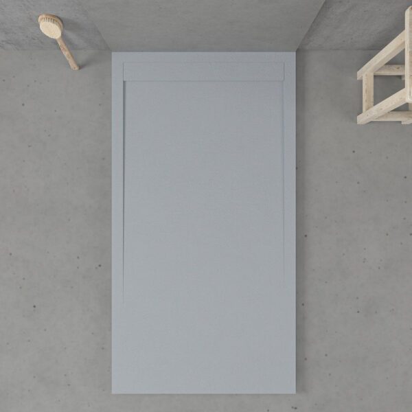 Base de duche em resina com moldura URBANSTONE Cement Grey RAL 7005 textura ardósia, anti-bacteriana e anti-derrapante. Grelha oculta.