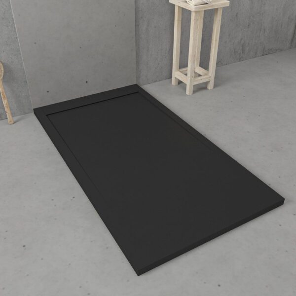Base de duche em resina com moldura URBANSTONE Preto RAL 9005 textura ardósia anti-bacteriana e anti-derrapante. Grelha oculta. - Image 2