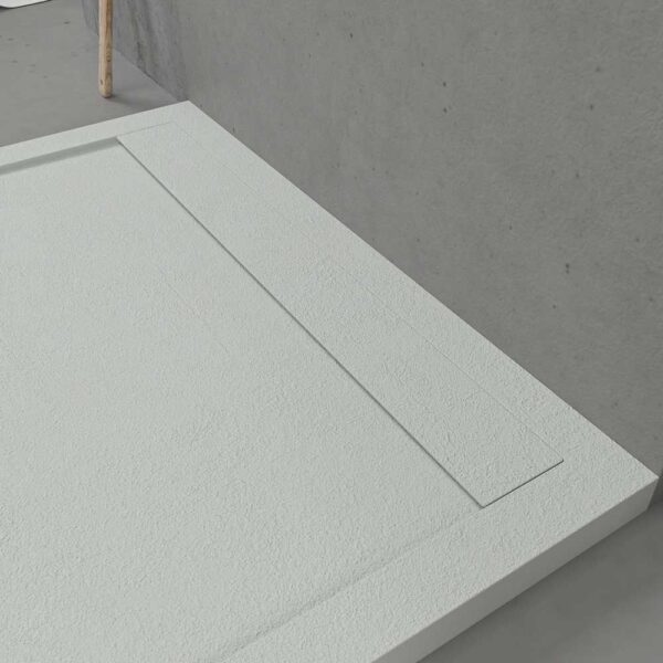 Base de duche em resina com moldura URBANSTONE Arena RAL 7035 com textura de ardósia anti-bacteriana e anti-derrapante. Grelha oculta. - Image 4