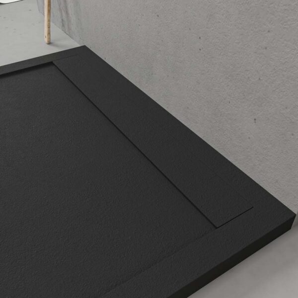 Base de duche em resina com moldura URBANSTONE Preto RAL 9005 textura ardósia anti-bacteriana e anti-derrapante. Grelha oculta. - Image 3
