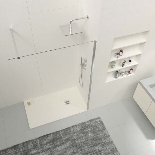 Base de duche em resina ONE Off White RAL 9001 e outras cores com textura ardósia antibacteriana e antiderrapante. grade de aço inoxidável - Image 3