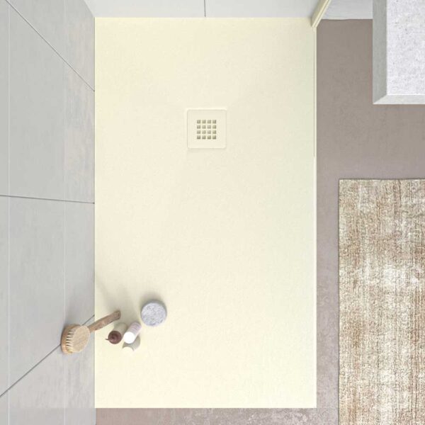 Base de duche em resina MYSTONE Creme RAL 1013 e outras cores exclusivas textura de ardósia antibacteriana e antiderrapante