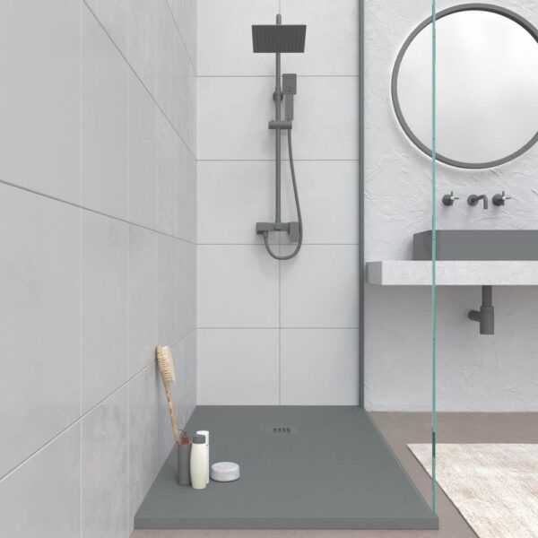 Base de duche em resina MYSTONE Cimento Cinzento RAL 7005 cimento e outras cores exclusivas textura de ardósia antibacteriana e antiderrapante - Image 2