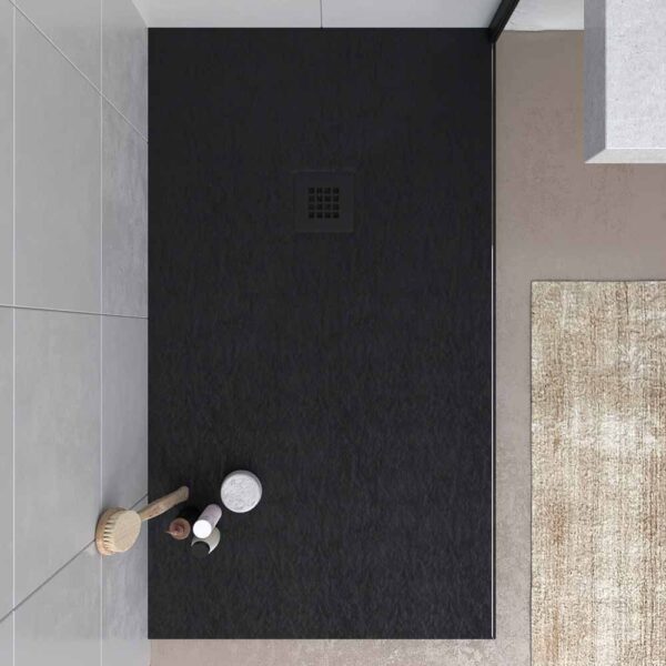 Base de duche em resina MYSTONE Preto RAL 9005 e cores exclusivas Textura de ardósia antibacteriana e antiderrapante