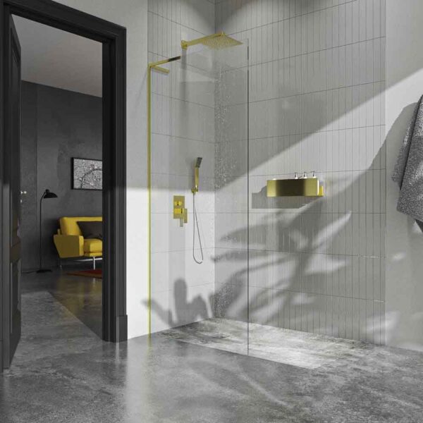 Divisória de duche fixa ZEN sem braço de segurança - vidro 8 MM com tratamento anti-calcário incluído GOLD MATE