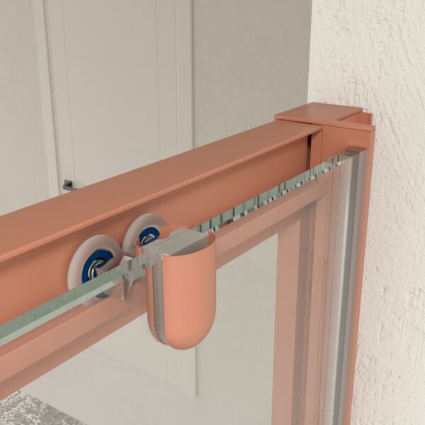 Divisória de duche frontal fixa LINEA1 -1 porta de correr. Sem perfil inferior. Acabamento VERMELHO BEIGE - Image 5