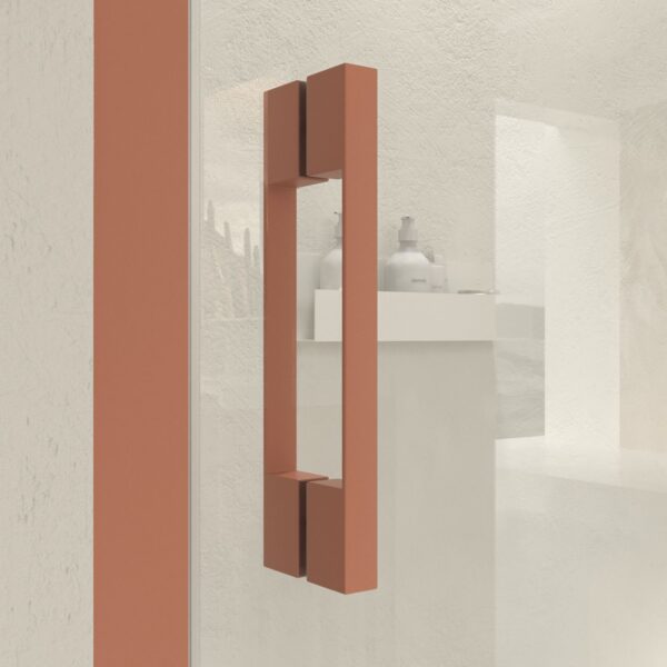 Divisória de duche frontal fixa LINEA1 -1 porta de correr. Sem perfil inferior. Acabamento VERMELHO BEIGE - Image 3