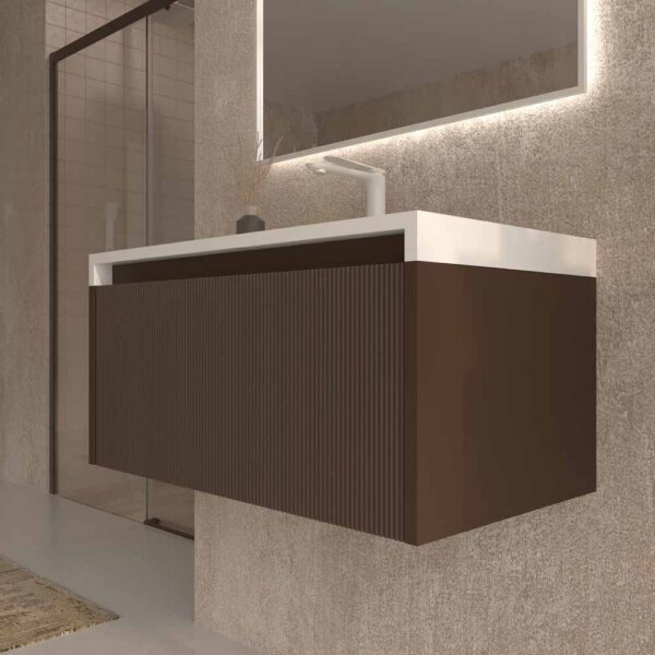 Móvel para casa de banho BINARIO suspenso 1 gaveta com acabamento BROWN - Image 5