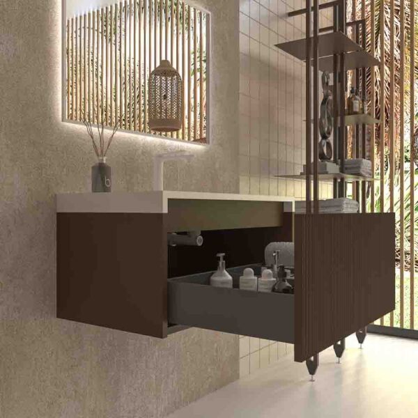 Móvel para casa de banho BINARIO suspenso 1 gaveta com acabamento BROWN - Image 3