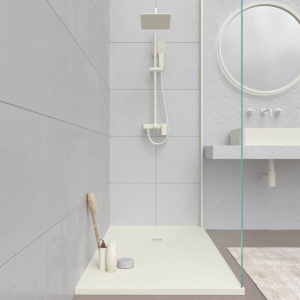 Base de duche em resina MYSTONE Branco Quebrado RAL 9001 e cores exclusivas Textura de ardósia antibacteriana e antiderrapante - Image 2