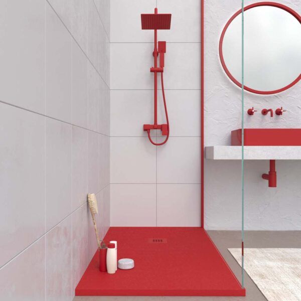 Base de duche em resina MYSTONE Vermelho RAL 3020 e cores exclusivas Textura de ardósia antibacteriana e antiderrapante - Image 2