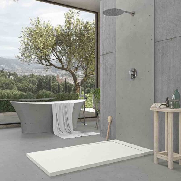 Base de duche em resina com moldura URBANSTONE Branco RAL 9003, textura de ardósia, antibacteriana e antiderrapante. Grelha oculta. - Image 3