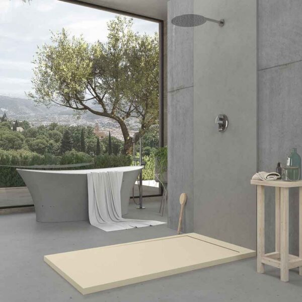 Base de duche em resina URBANSTONE Ivory RAL 1015 com textura de ardósia, anti-bacteriana e anti-derrapante. Grelha oculta. - Image 3