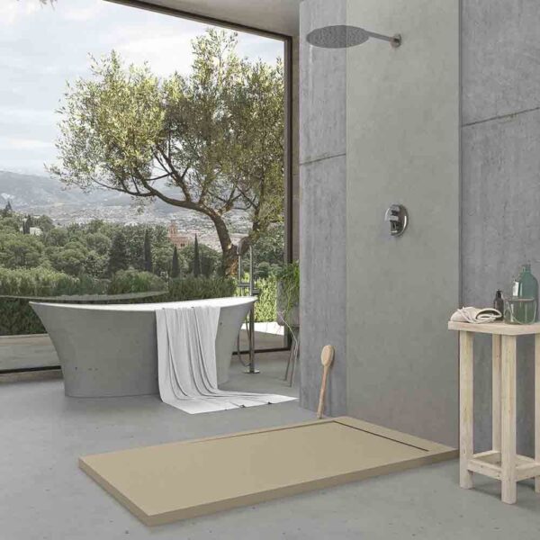 Base de duche em resina com moldura URBANSTONE Bege RAL 1001 textura ardósia, anti-bacteriana e anti-derrapante. Grelha oculta. - Image 3