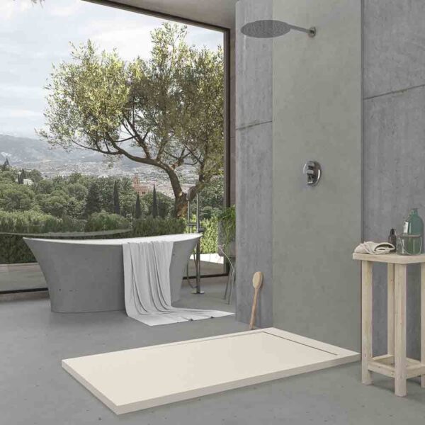 Base de duche com moldura URBANSTONE em resina RAL 9001 Branco partido textura ardósia, anti-bacteriana e anti-derrapante. Grelha oculta. - Image 3