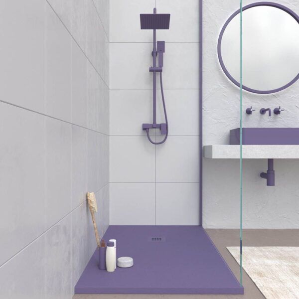 Base de duche em resina CLOE Violeta Perlado RAL 4011 com textura de ardósia antibacteriana e antiderrapante. Grelha termolacada - Image 2