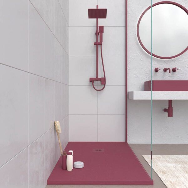 Base de duche em resina CLOE Morado Púrpura Pérola RAL 4002 com textura de ardósia antibacteriana e antiderrapante. Grelha termolacada - Image 2