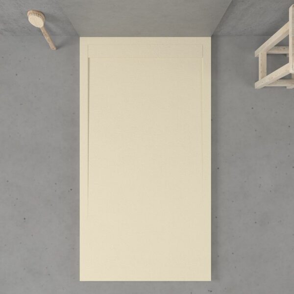 Base de duche em resina URBANSTONE Ivory RAL 1015 com textura de ardósia, anti-bacteriana e anti-derrapante. Grelha oculta.