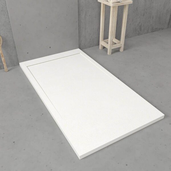 Base de duche em resina com moldura URBANSTONE Branco RAL 9003, textura de ardósia, antibacteriana e antiderrapante. Grelha oculta. - Image 2