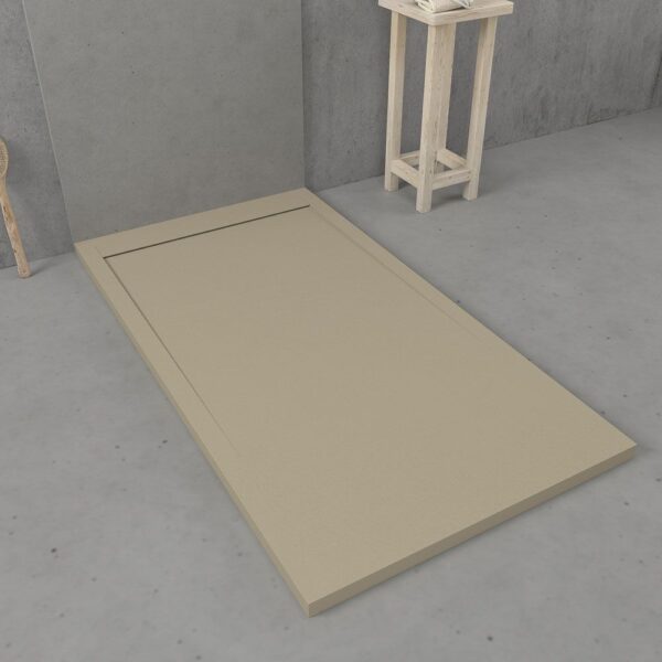 Base de duche em resina com moldura URBANSTONE Bege RAL 1001 textura ardósia, anti-bacteriana e anti-derrapante. Grelha oculta. - Image 2