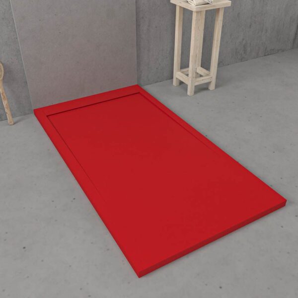 Base de duche em resina URBANSTONE Vermelho RAL 3020 com textura de ardósia anti-bacteriana e anti-derrapante. Grelha oculta. - Image 2