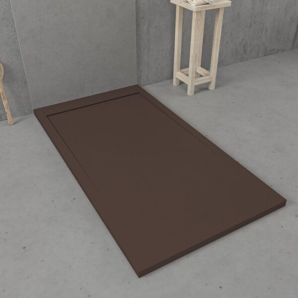 Base de duche URBANSTONE em resina com moldura RAL 8014 Castanho textura ardósia anti-bacteriana e anti-derrapante. Grelha oculta. - Image 2