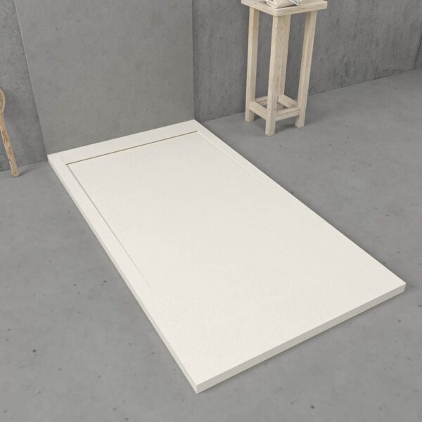 Base de duche com moldura URBANSTONE em resina RAL 9001 Branco partido textura ardósia, anti-bacteriana e anti-derrapante. Grelha oculta. - Image 2