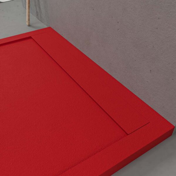 Base de duche em resina URBANSTONE Vermelho RAL 3020 com textura de ardósia anti-bacteriana e anti-derrapante. Grelha oculta. - Image 4